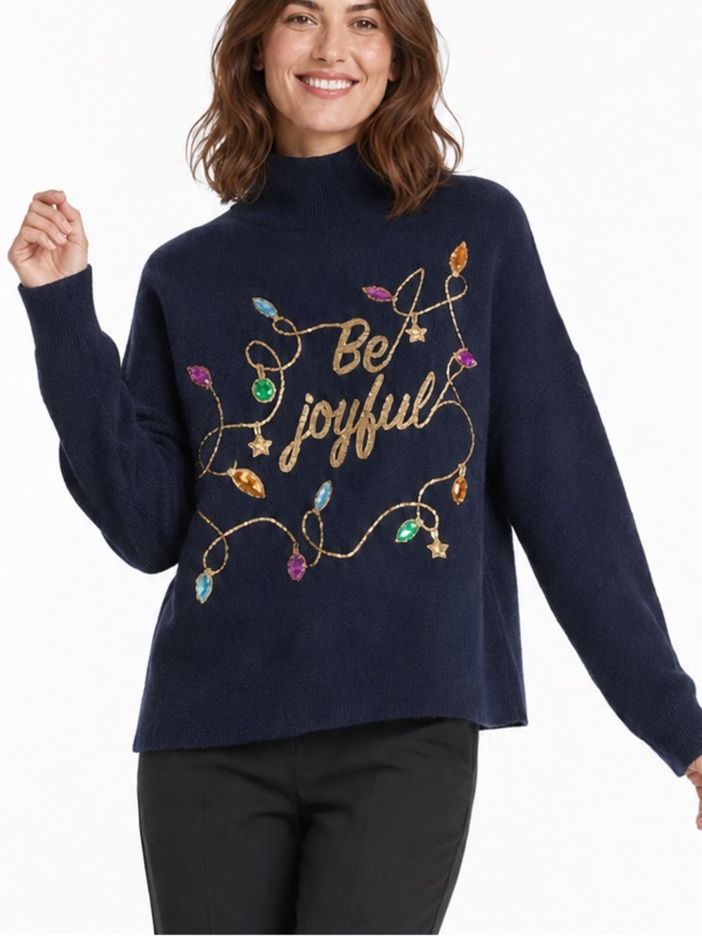 Nasty Gal Glitter Be Joyful Christmas Lights Sequin Woman Sweater size Large NWT